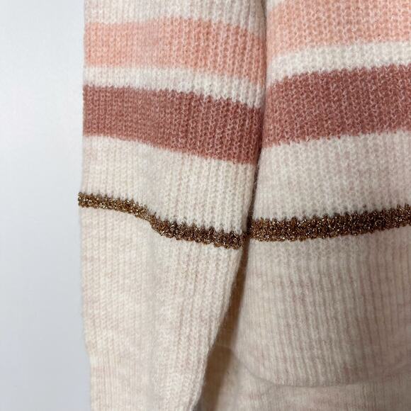 New Skies Are Blue Small S Cream Red Pink Cozy Striped Sweater Round Neck - Picture 6 of 11